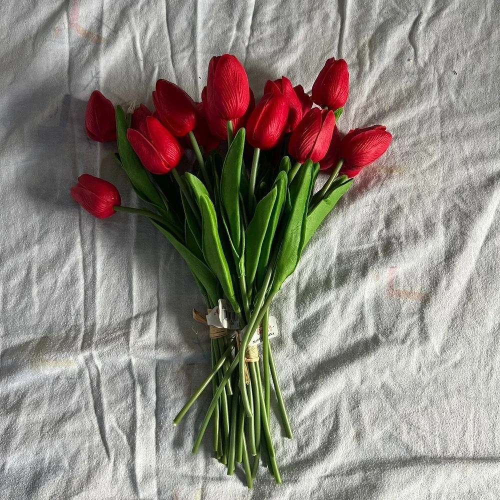 Artificial Tulip Bouquet Home Decor 12in Red NWOT Faux Floral